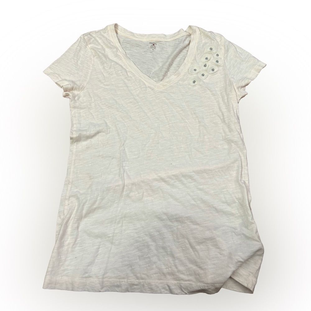 Women’s Tommy Hilfiger Cream Colored Flower V-neck T-shirt